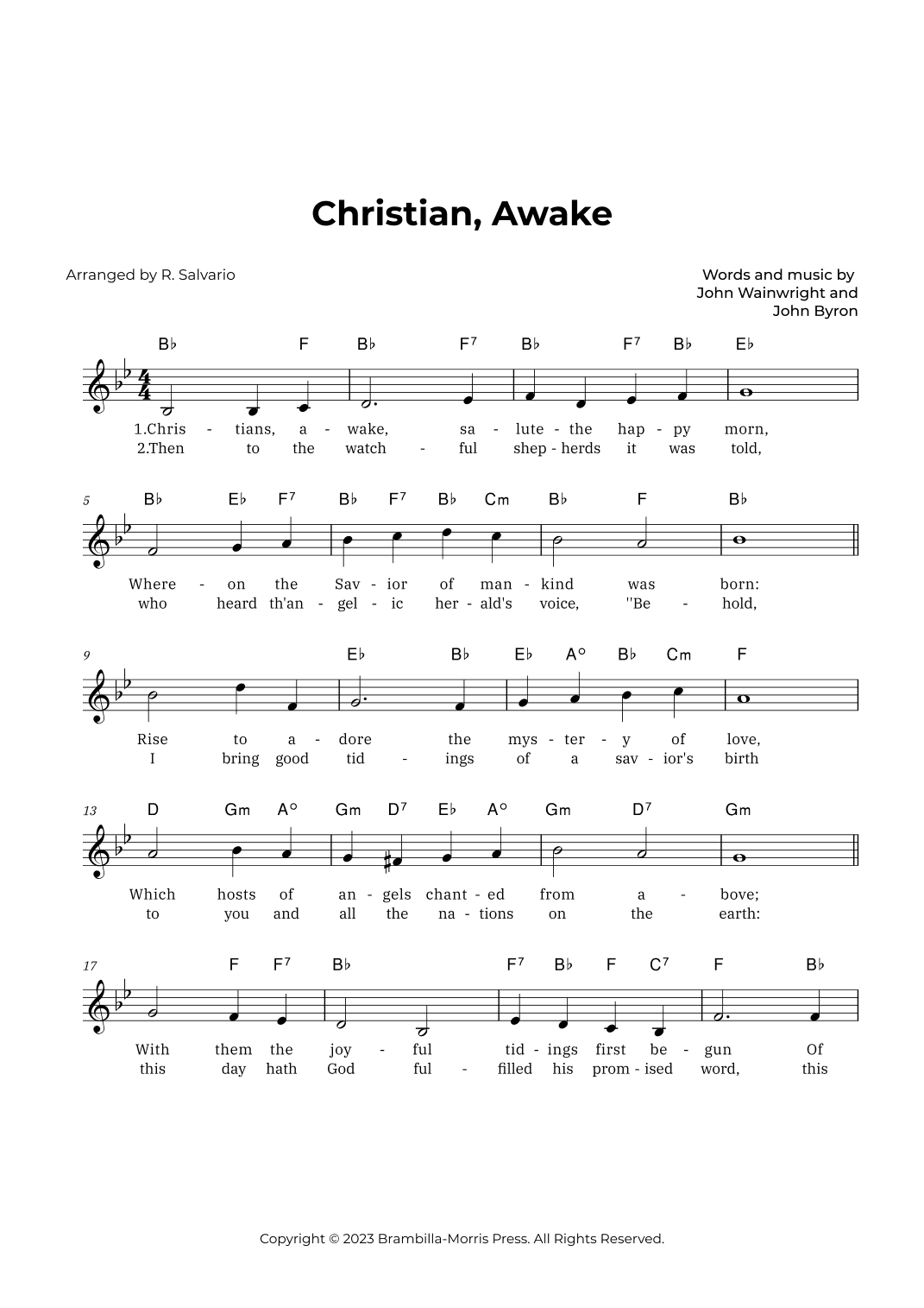 Christians, Awake (Key of B-Flat Major) (arr. R. Salvario)