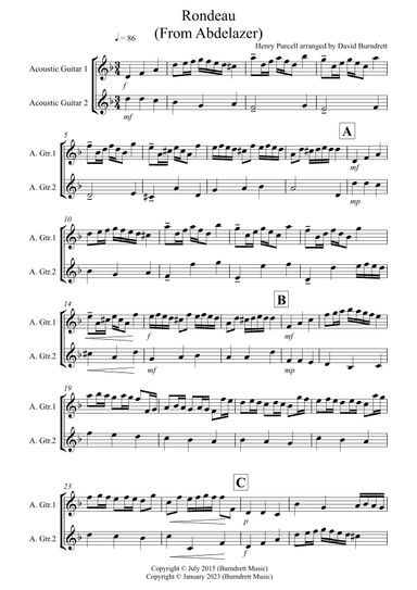 Rondeau (from Abdelazer) for Guitar Duet (arr. David Burndrett)