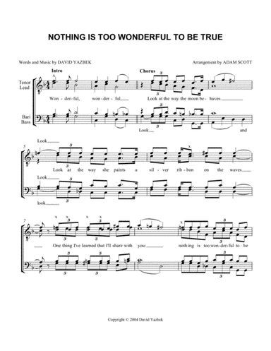 Nothing Is Too Wonderful To Be True (arr. Adam Scott)