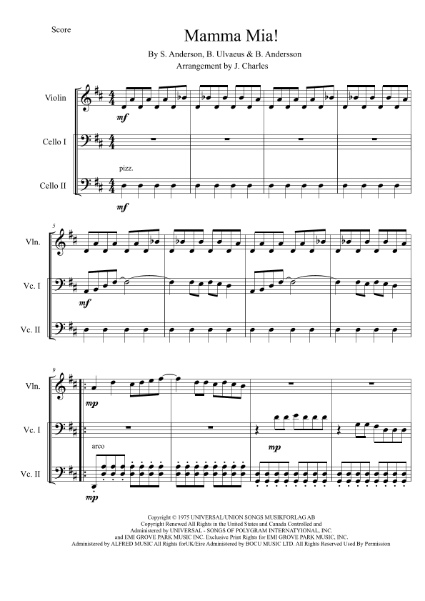 Mamma Mia - Score Only (arr. J Charles)