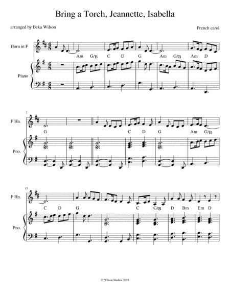 Bring a Torch, Jeannette, Isabella--horn solo (arr. Beka Wilson)