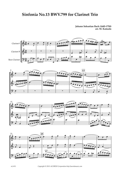 Sinfonia No.13 BWV.799 for Clarinet Trio (arr. Mikio Kamada)