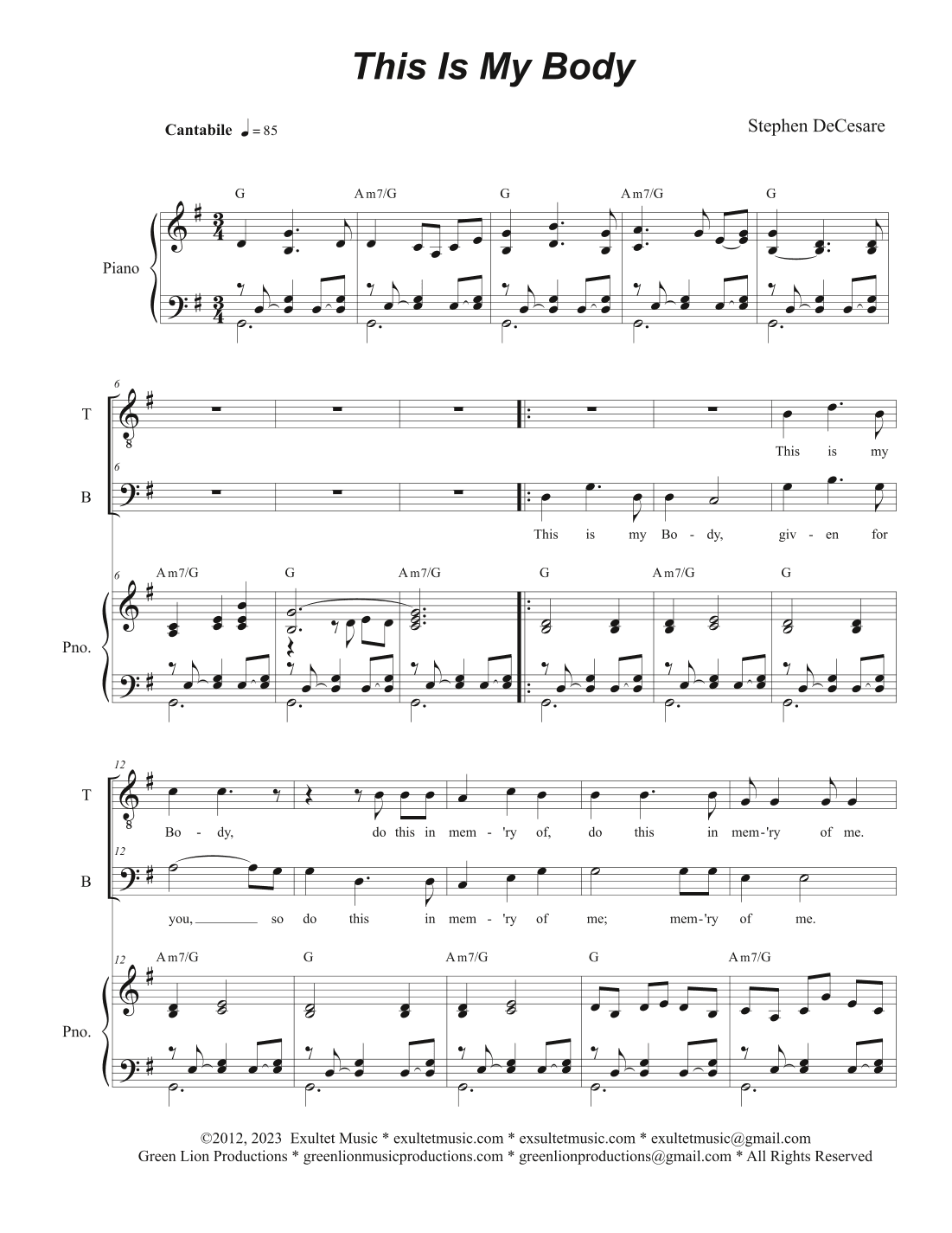 This Is My Body (Duet for Tenor and Bass solo)