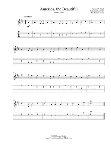 America, the Beautiful (O Beautiful for Spacious Skies) - for easy guitar with TAB (arr. Samuel Stokes)