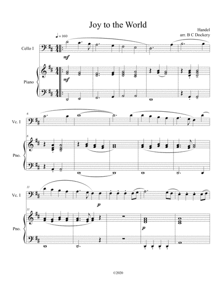 Joy to the World (cello solo) with optional piano accompaniment (arr. B C Dockery)