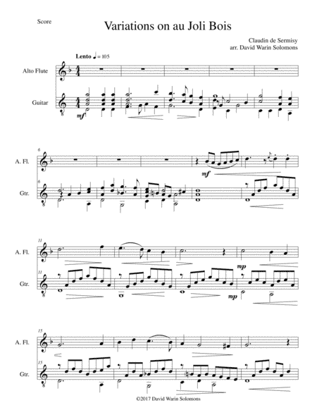 Variations on au Joli Bois for alto flute and guitar (arr. David Warin Solomons)