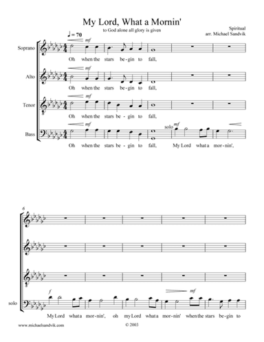 My Lord What A Morning (arr. Michael Sandvik)