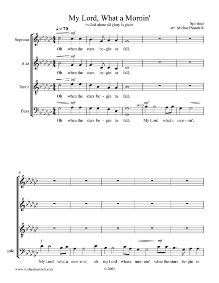 My Lord What A Morning (arr. Michael Sandvik)