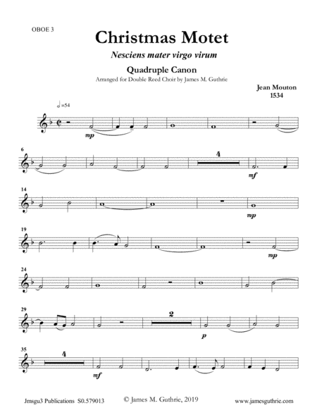 Mouton: Christmas Motet for Double Reed Choir (arr. James M. Guthrie)