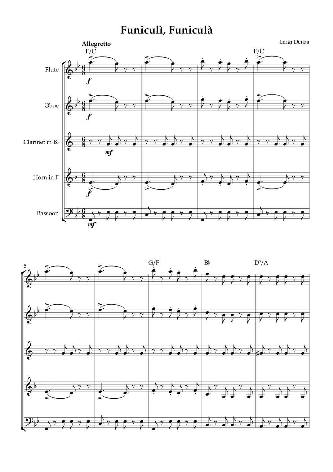 Funiculì, Funiculà - Woodwind Quintet (arr. Karen Gueiros)