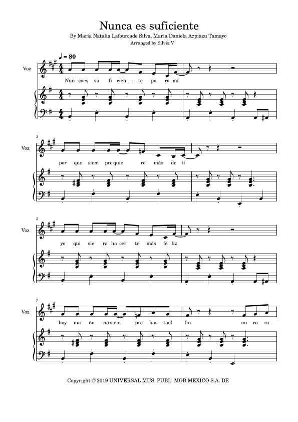 Nunca Es Suficiente (arr. Silvia V)