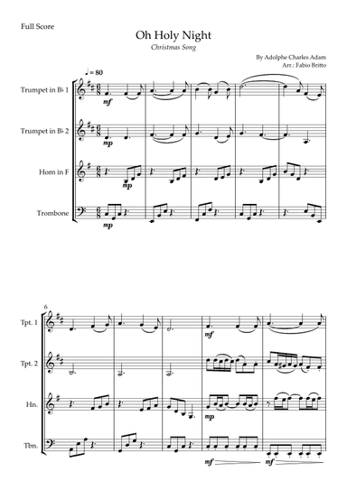 Oh Holly Night (Christmas Song) for Brass Quartet (arr. Fabio Britto)