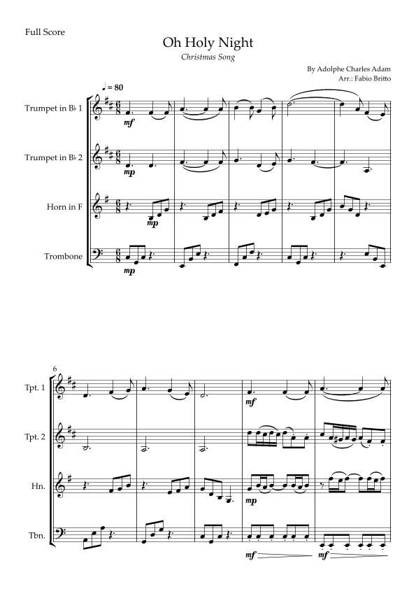 Oh Holly Night (Christmas Song) for Brass Quartet (arr. Fabio Britto)