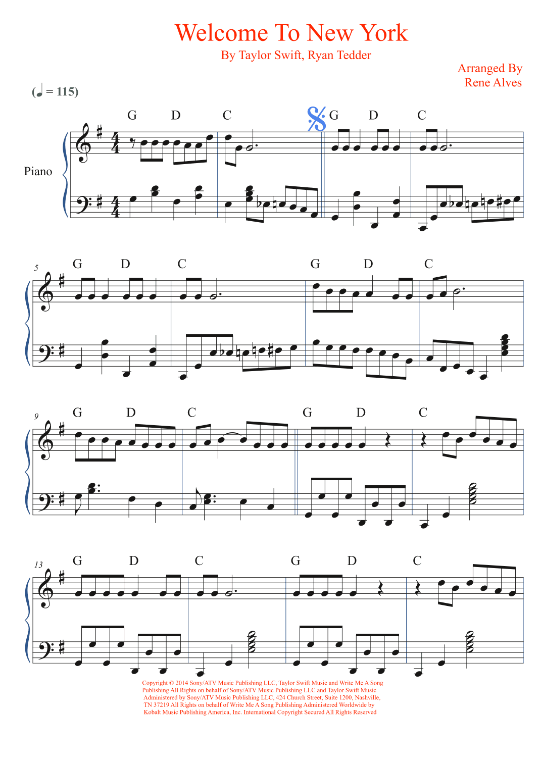 Welcome To New York (arr. Rene Alves)