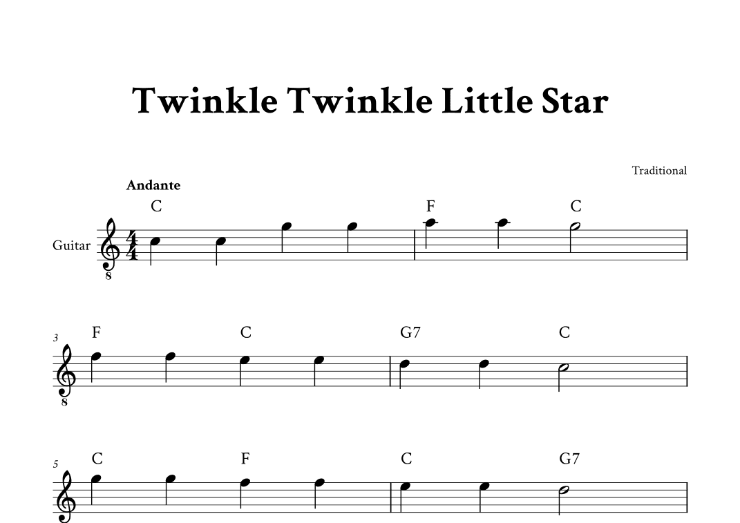 Twinkle Twinkle Little Star - Easy Guitar (C Major - Chords) (arr. Yuri Noronha)
