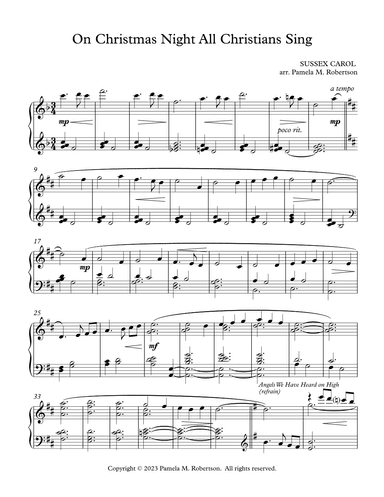 On Christmas Night All Christians Sing - Piano Solo (arr. Pamela M Robertson)