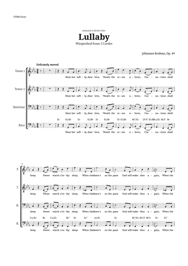 Lullaby by Brahms for TTBB Choir (arr. Langanho)
