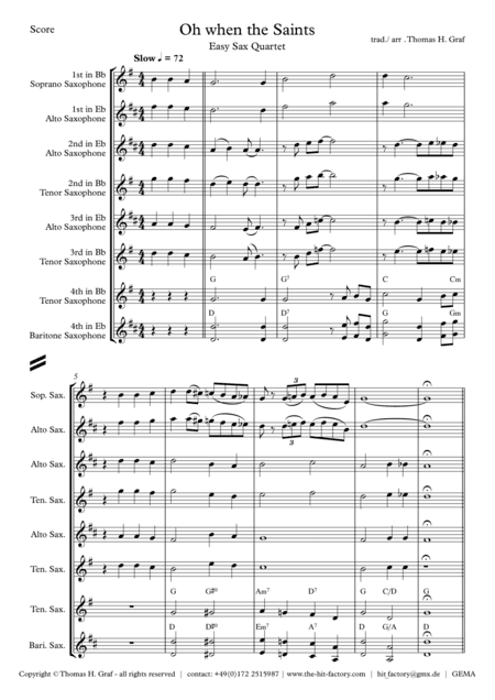 Oh when the saints - Easy Sax Quartet (arr. Thomas H. Graf)