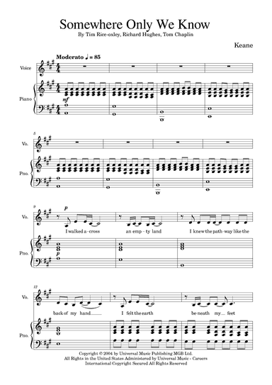 Somewhere Only We Know (arr. Golden Skull Editions)