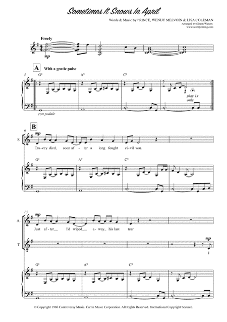 Sometimes It Snows In April (arr. Simon Walters)