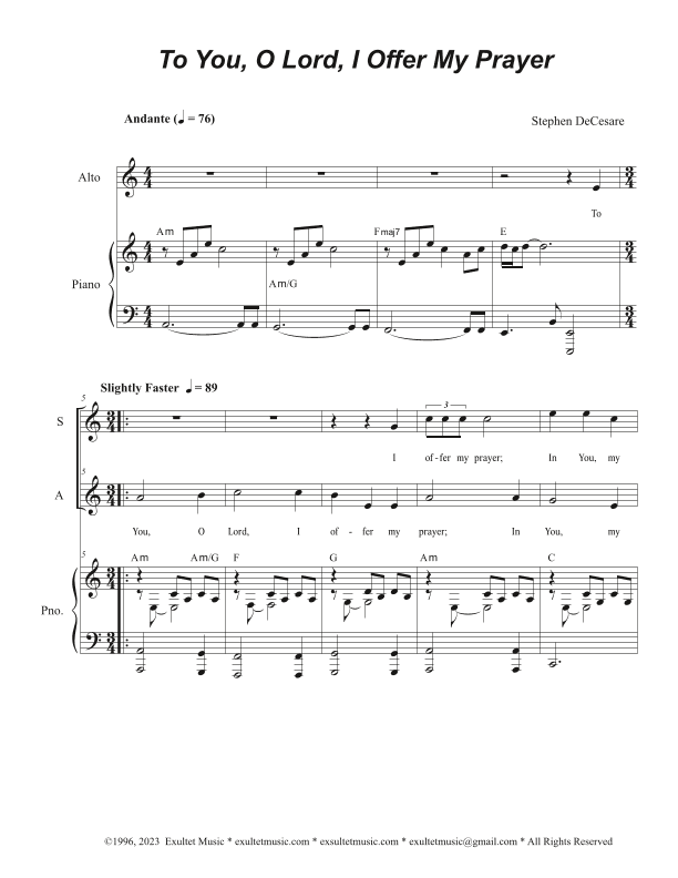 To You, O Lord, I Offer My Prayer (Duet for Soprano and Alto solo)