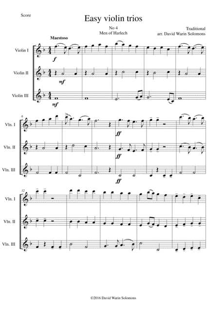 Men of Harlech (Rhyfelgyrch Gwyr Harlech) for violin trio (arr. David Warin Solomons)