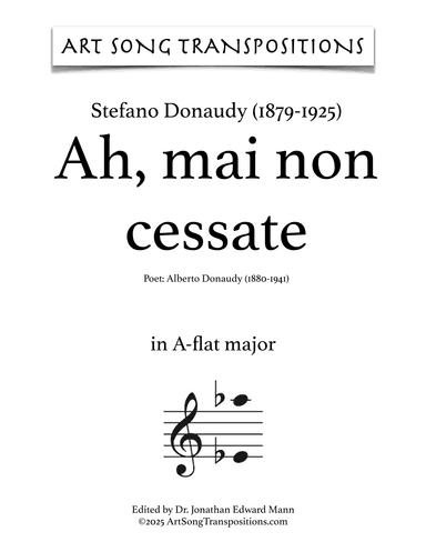 DONAUDY: Ah, mai non cessate (transposed to A-flat major) (arr. ArtSongTranspositions.com)