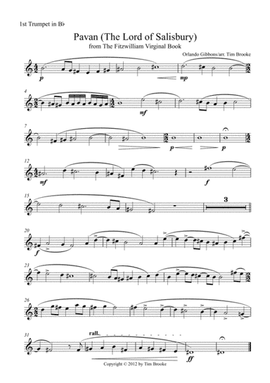 Pavan (The Lord Salisbury) - brass quintet (set of parts) (arr. Tim Brooke)