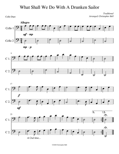 Drunken Sailor - Easy Cello Duet (arr. Christopher Bell)