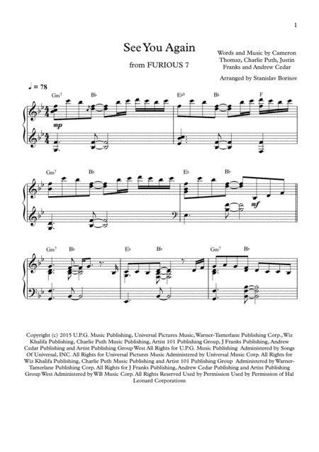 See You Again from FURIOUS 7 (arr. Stanislav Borisov)