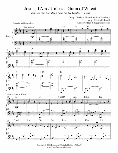 Just As I Am / Unless a Grain of Wheat (Solo Piano) (arr. Steve Hall & Peggy Duquesnel)