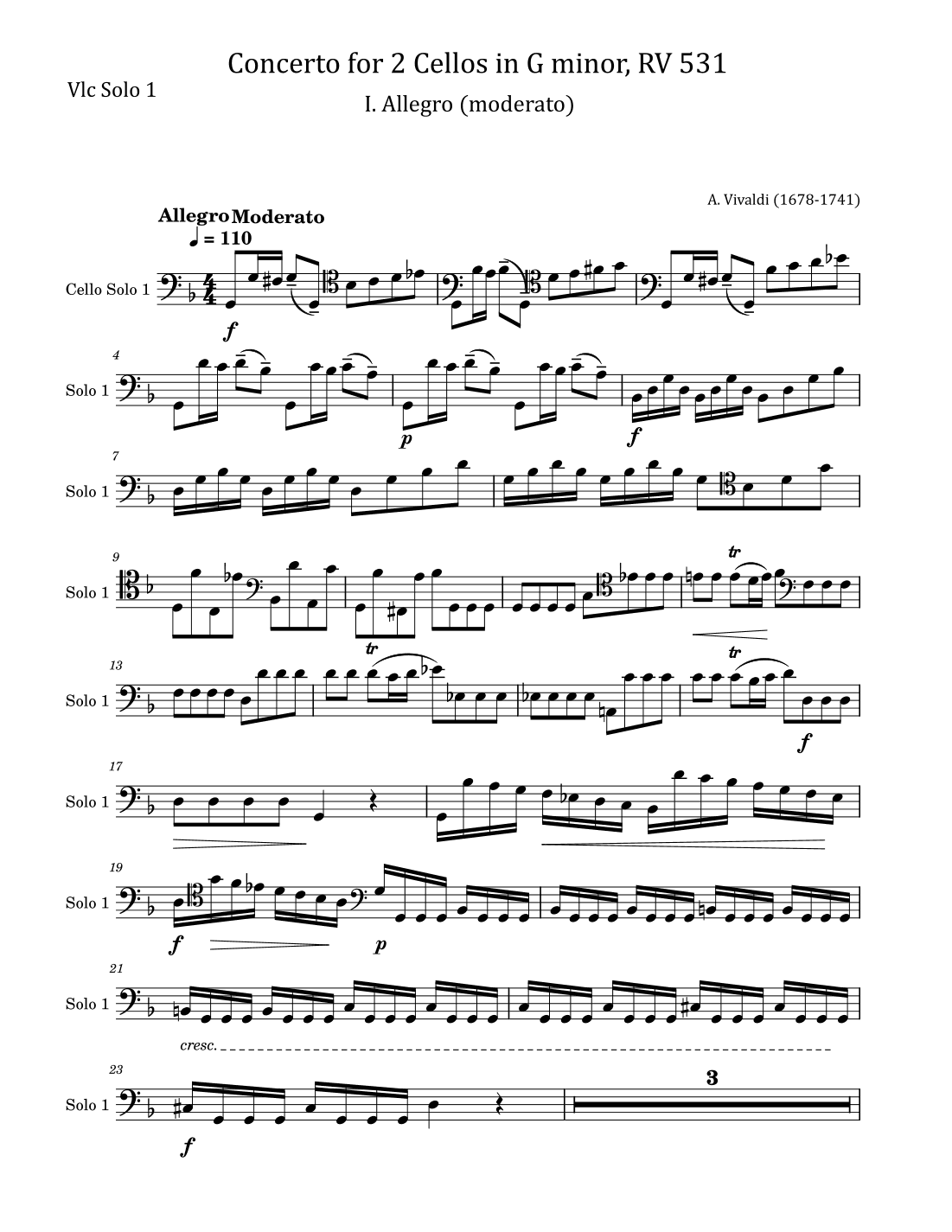 Vivaldi Concerto for 2 Cellos in G minor, RV 531 - I. Allegro - For Cell Solo Original (arr. poon)