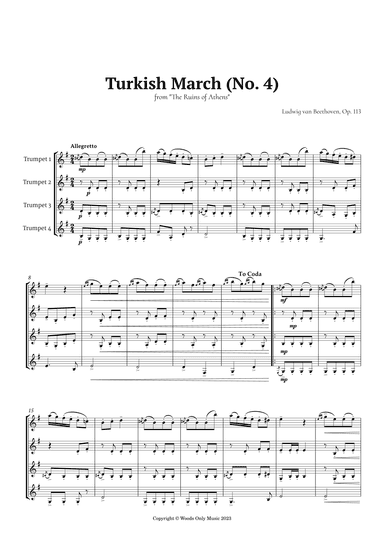 Turkish March by Beethoven for Trumpet Quartet (arr. Ander)