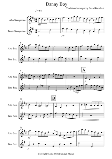 Danny Boy for Alto and Tenor Saxophone Duet (arr. David Burndrett)