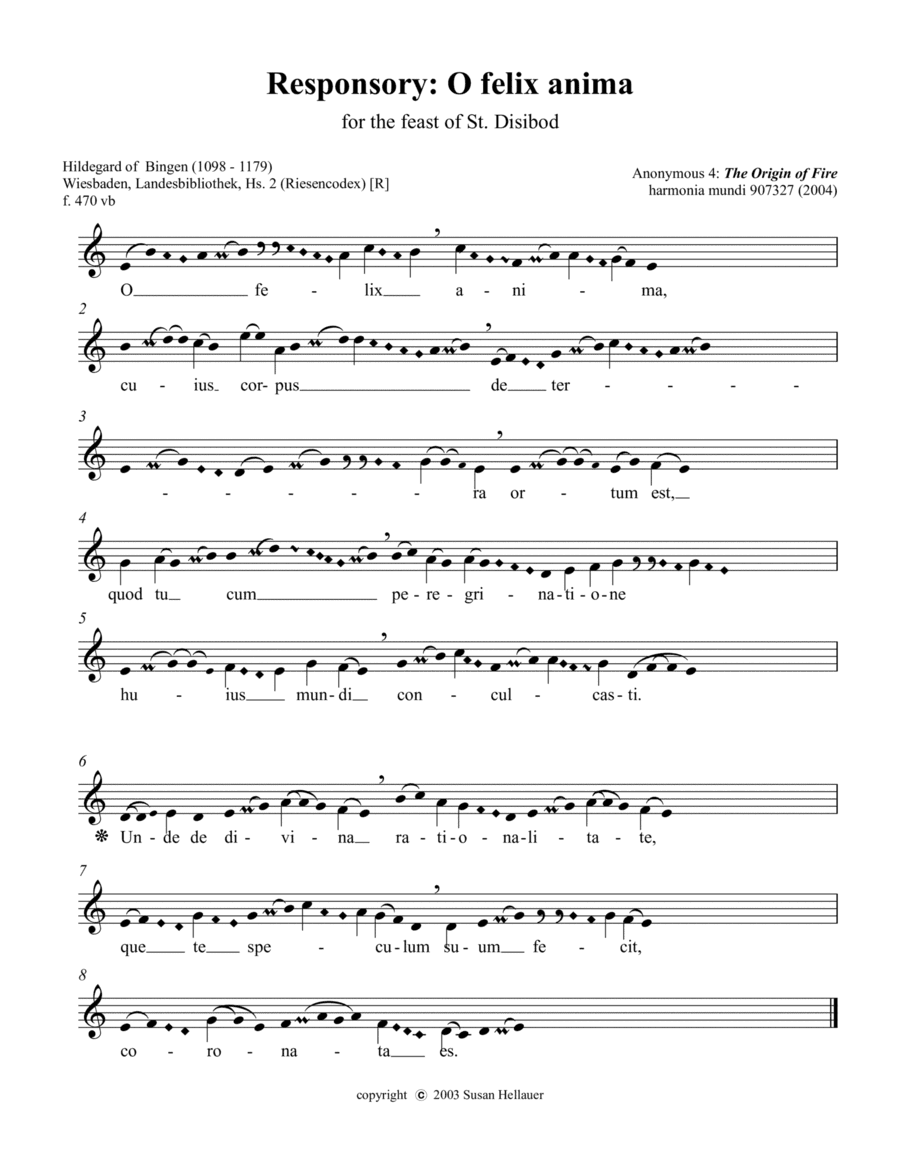 Responsory: O felix anima, from the Anonymous 4 album "The Origin of Fire"  - Score Only (arr. Susan Hellauer)