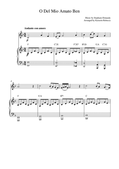 O Del Mio Amato Ben (for oboe solo and piano accompaniment) (arr. Kaiserin Rebecca)