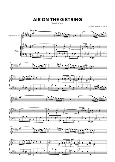 Johann Sebastian Bach - Ait on the G String (for Clarinet in Bb and Piano) (arr. Cadenza Editions)