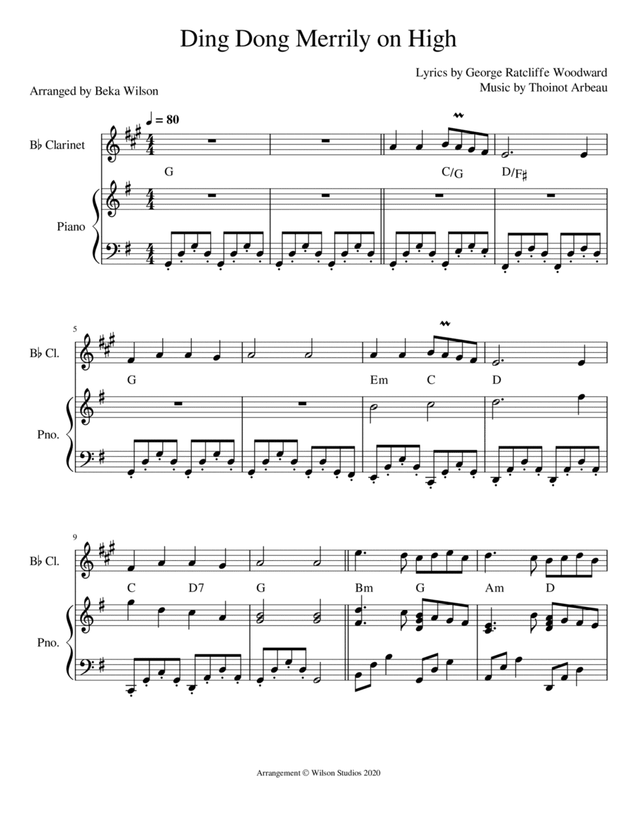 Ding Dong Merrily On High--clarinet solo (arr. Beka Wilson)
