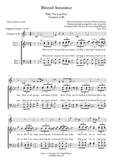 Hymn Concertato, Blessed Assurance, with The Last Post, for TTBB choir and trumpet in Bb (arr. Nigel Williams)