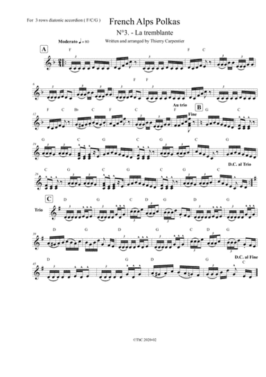 A  french fresh polka, for 3 rows diatonic accordion (F-C-G). The third among 12 polkas
