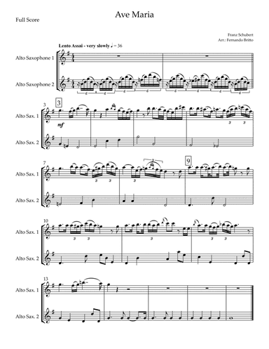 Ave Maria (Franz Schubert) for Alto Saxophone Duo (arr. Fernando Britto)