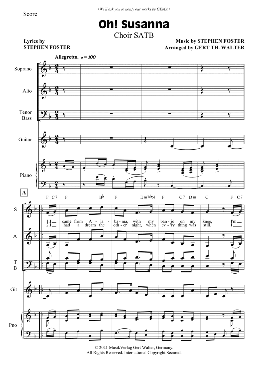 Oh! Susanna (arr. Gert Th. Walter)