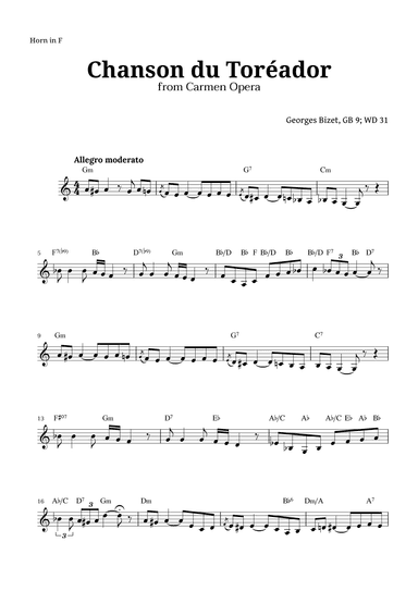 Chanson du Toreador by Bizet for French Horn (arr. Langanho)