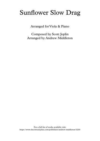 Sunflower Slow Drag arranged for Viola and Piano (arr. Andrew Middleton)