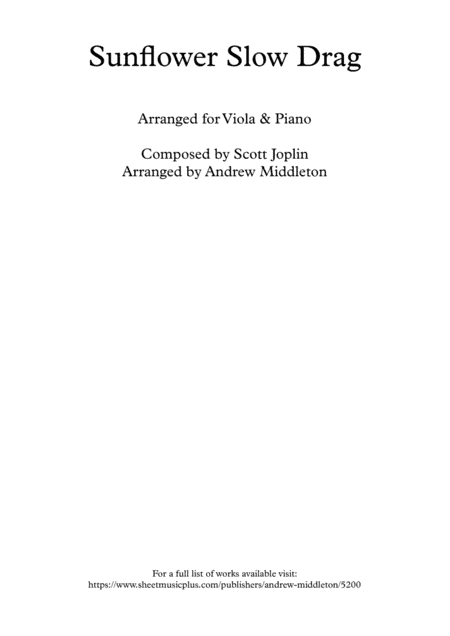 Sunflower Slow Drag arranged for Viola and Piano (arr. Andrew Middleton)