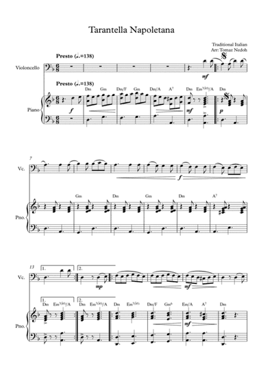 Tarantella Napoletana Violoncello and Piano (arr. Tomaz Nedoh)