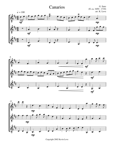 Canarios (Guitar Trio) - Score and Parts (arr. Kevin Love)