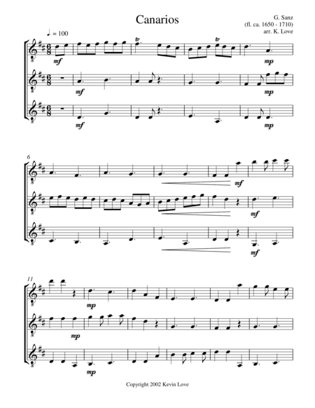 Canarios (Guitar Trio) - Score and Parts (arr. Kevin Love)