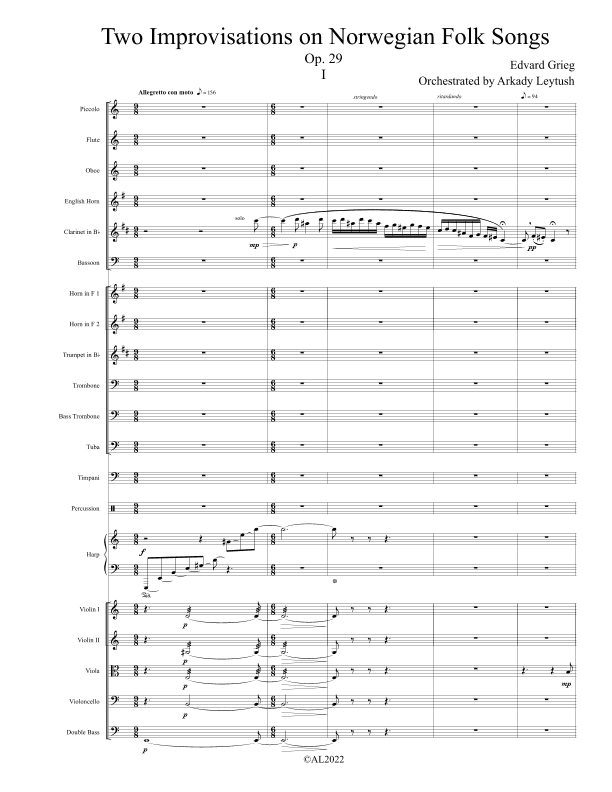 E. Grieg - Two Improvisations on Norwegian Folk songs,  op. 29  - Score Only
