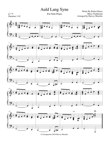 Auld Lang Syne for Solo Piano (arr. Harvey Minchin)